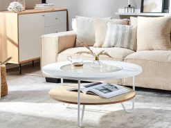 Couchtisch Glas Weis / Heller Holzfarbton 80 Cm Chico