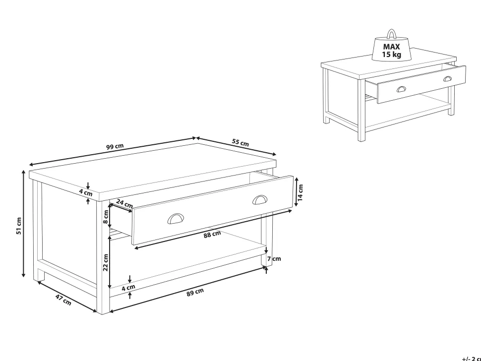 Couchtisch Grau / Heller Holzfarbton Rechteckig Clio
