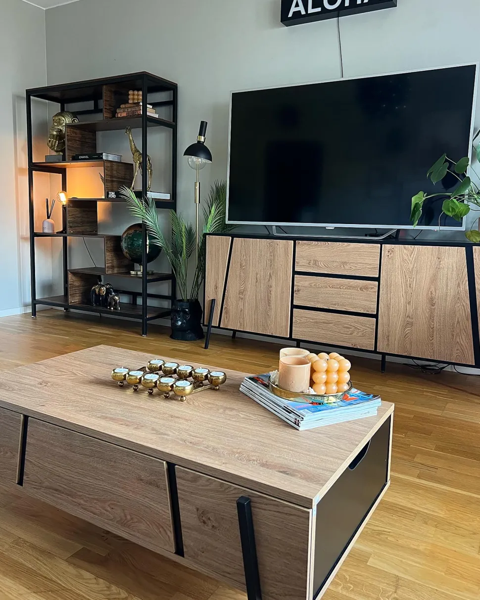 Couchtisch Heller Holzfarbton / Schwarz Rechteckig Blackpool