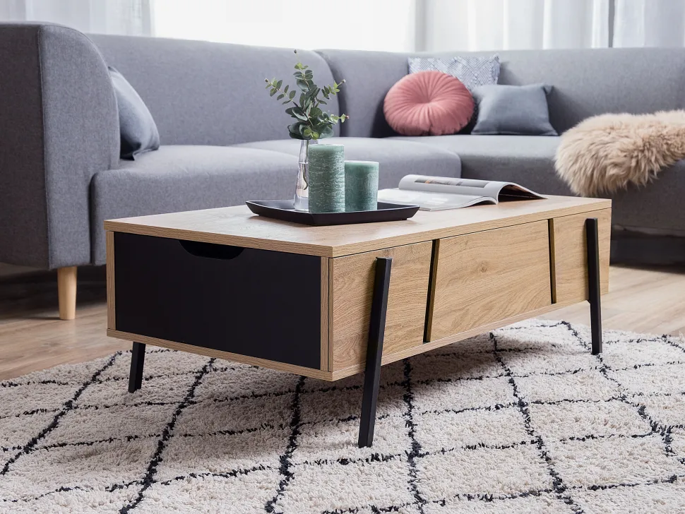 Couchtisch Heller Holzfarbton / Schwarz Rechteckig Blackpool