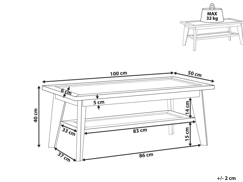 Couchtisch Heller Holzfarbton 100 X 50 Cm Simla