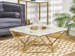Couchtisch Marmor Optik Beige / Gold Quadratisch 80 X 80 Cm Malibu