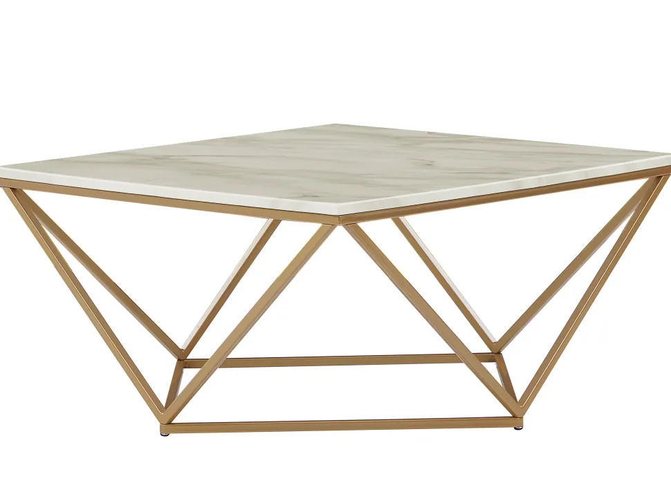 Couchtisch Marmor Optik Beige / Gold Quadratisch 80 X 80 Cm Malibu