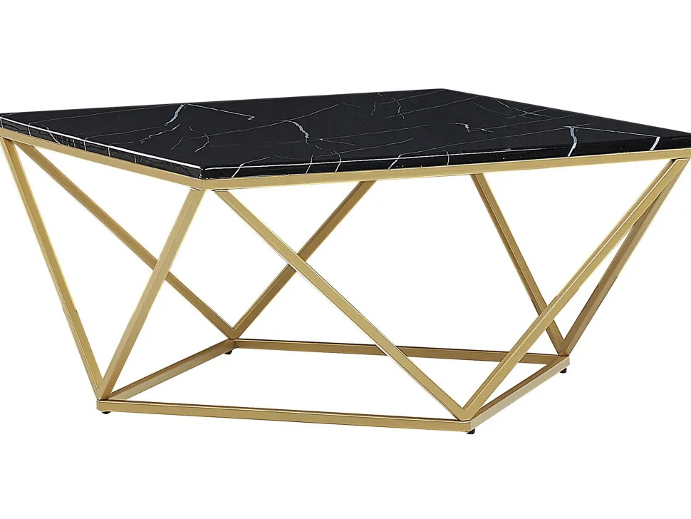 Couchtisch Marmor Optik Schwarz / Gold Quadratisch 80 X 80 Cm Malibu