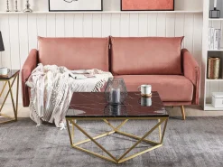 Couchtisch Marmor Optik Schwarz / Gold Quadratisch 80 X 80 Cm Malibu