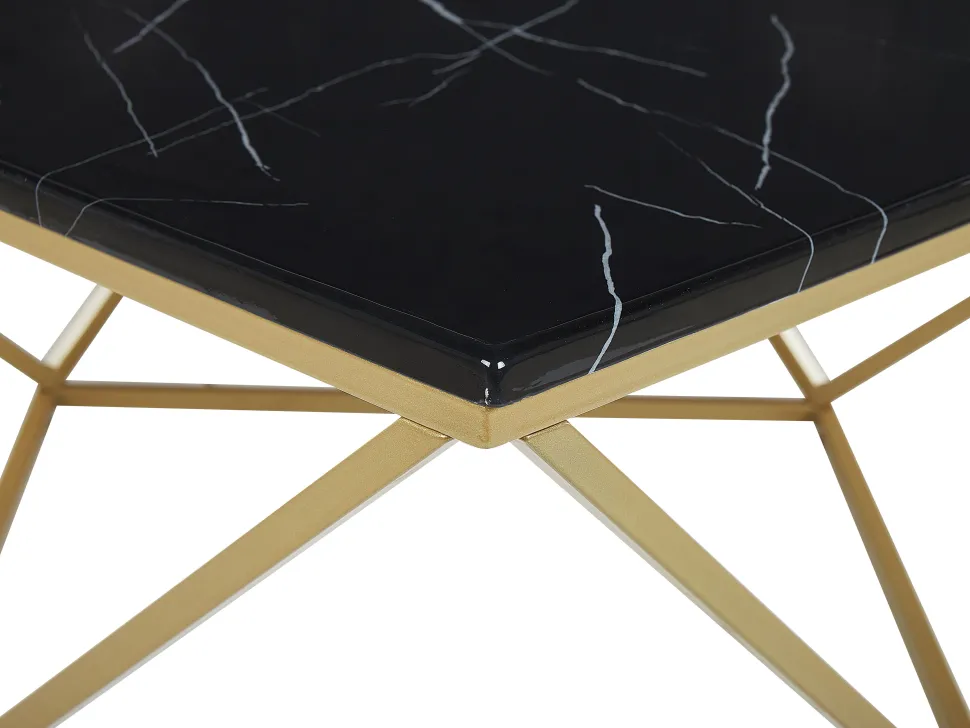 Couchtisch Marmor Optik Schwarz / Gold Quadratisch 80 X 80 Cm Malibu