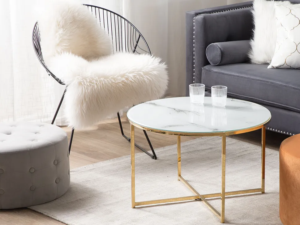 Couchtisch Marmor Optik Weis / Gold 70 Cm Quincy