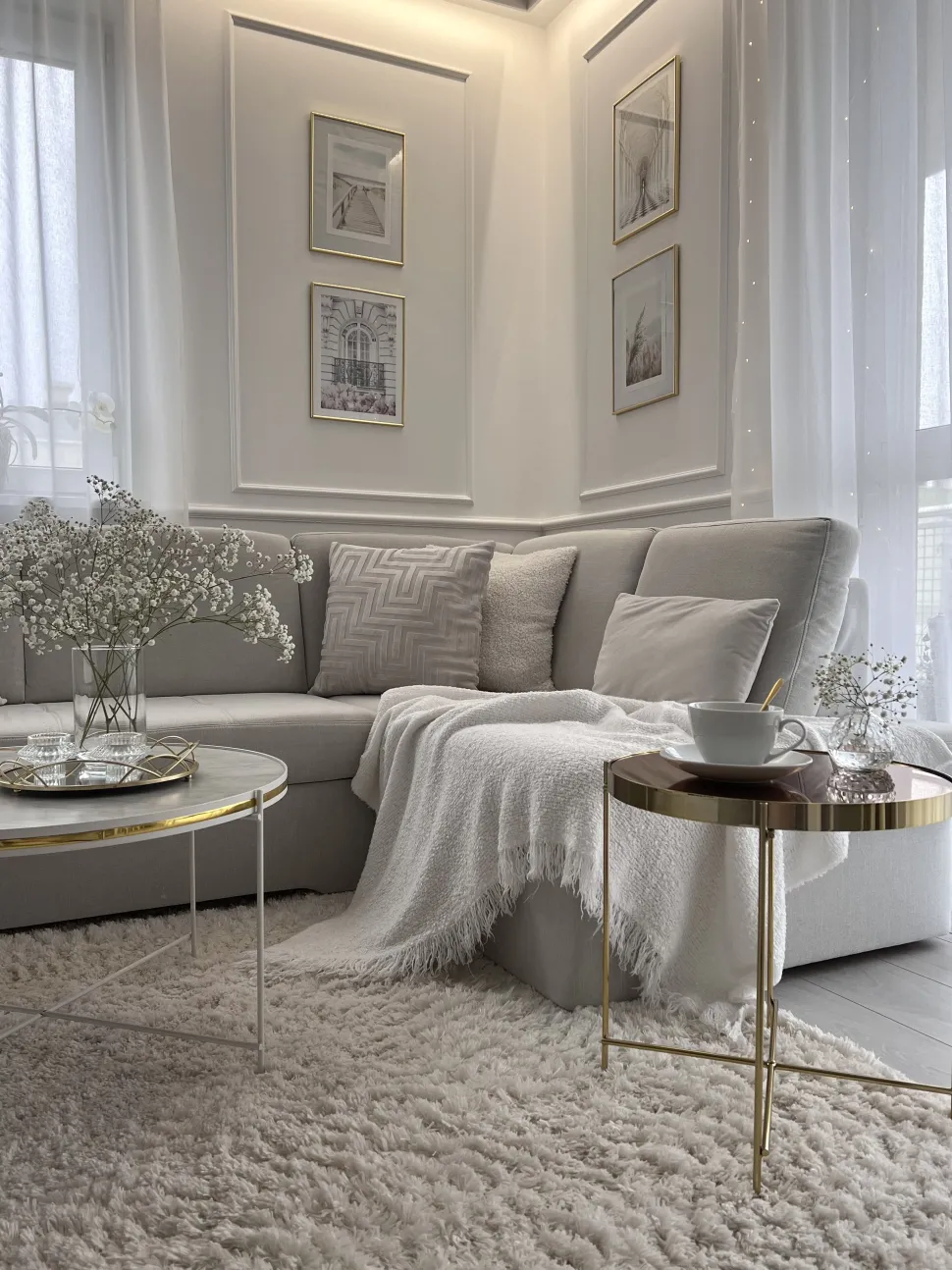 Couchtisch Marmor Optik Weis / Gold 70 Cm Quincy