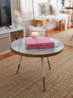 Couchtisch Marmor Optik Weis / Gold 61 Cm Ramona