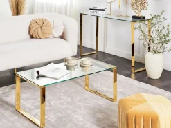 Couchtisch Mit Glasplatte Gold Tilon