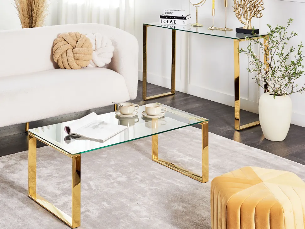 Couchtisch Mit Glasplatte Gold Tilon