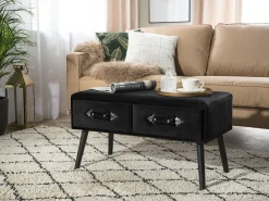 Couchtisch Schwarz Samtstoff Rechteckig 40 X 80 Cm Amtrak