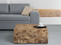 Couchtisch Teakholz Hellbraun Quadratisch 80 X 80 Cm Gambo