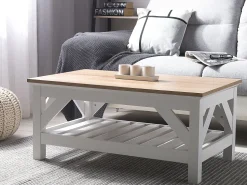 Couchtisch Weis / Heller Holzfarbton Rechteckig 100 X 60 Cm Savannah