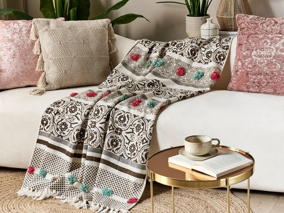 Decke Baumwolle Beige / Braun 130 X 180 Cm Orientalisches Muster Chinsurah