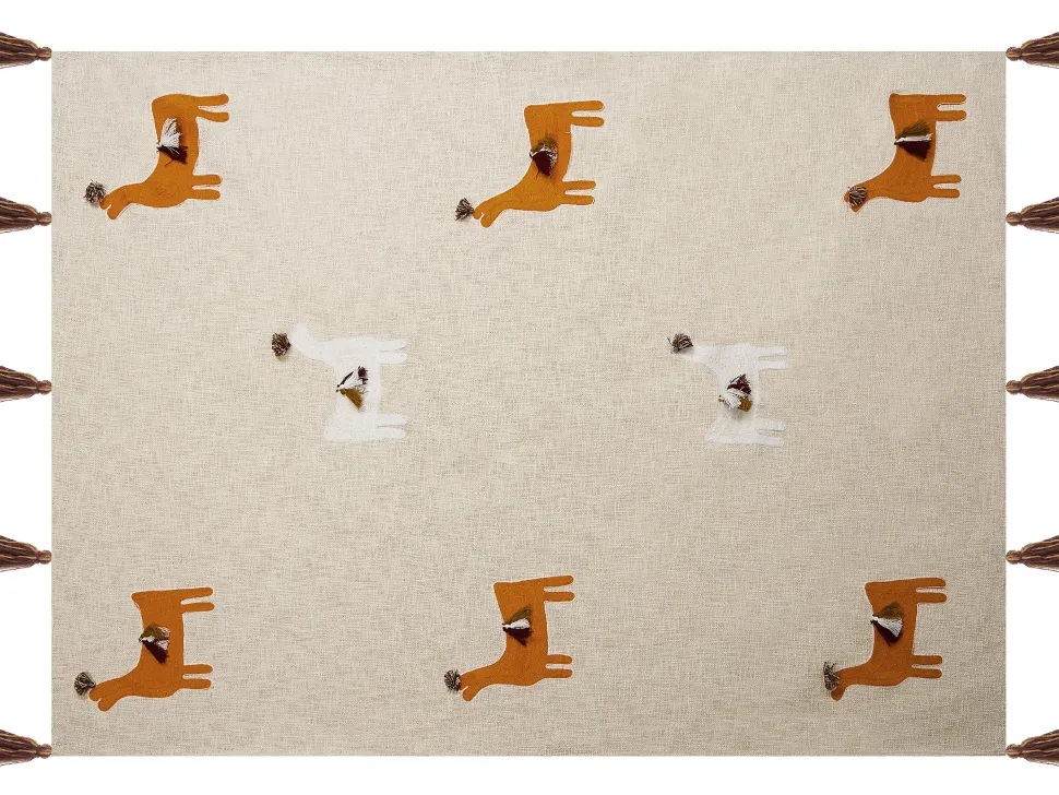 Decke Baumwolle Beige / Orange Lama-Motiv 130 X 180 Cm Khandwa