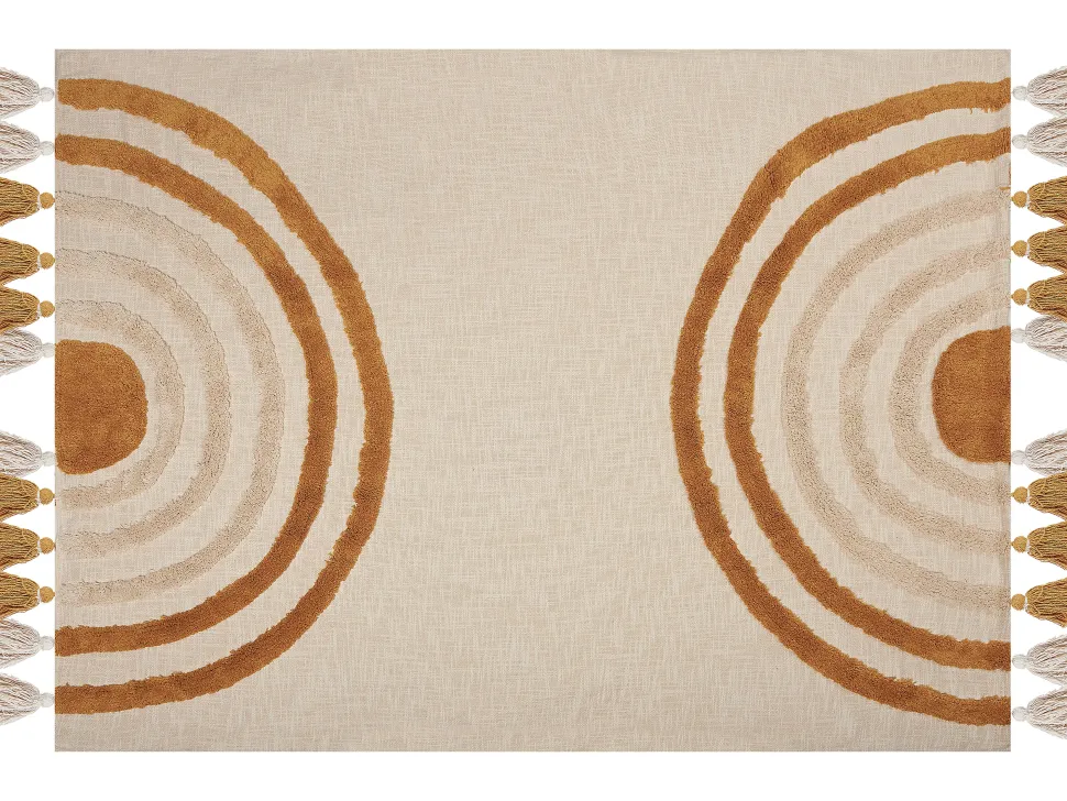 Decke Baumwolle Beige / Orange 130 X 180 Cm Geometrisches Muster Mathura