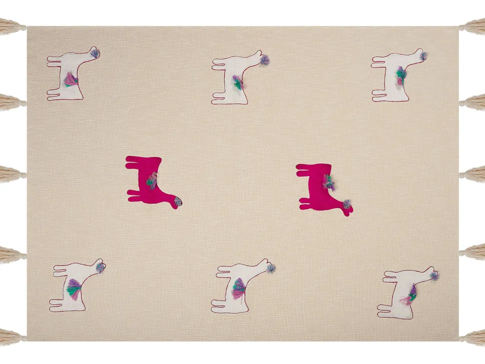 Decke Baumwolle Beige / Pink Lama-Motiv 130 X 180 Cm Nandyal