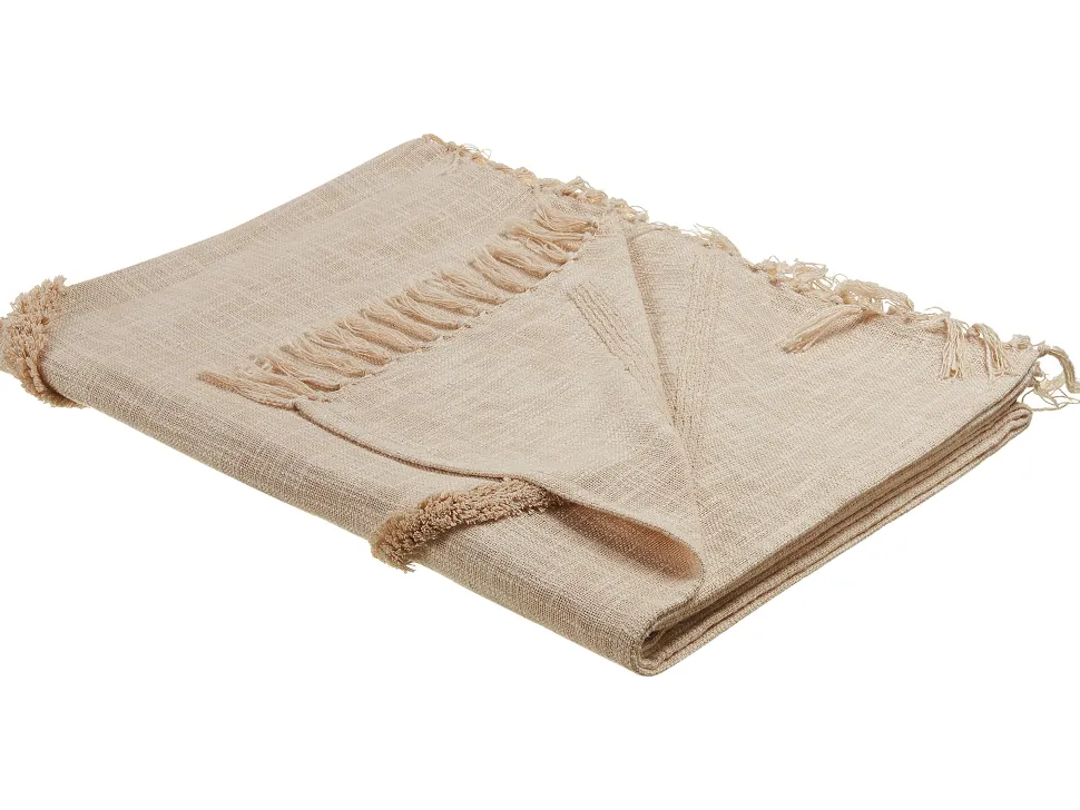 Decke Baumwolle Beige 130 X 180 Cm Geometrisches Muster Jaunpur