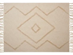 Decke Baumwolle Beige 130 X 180 Cm Geometrisches Muster Jaunpur