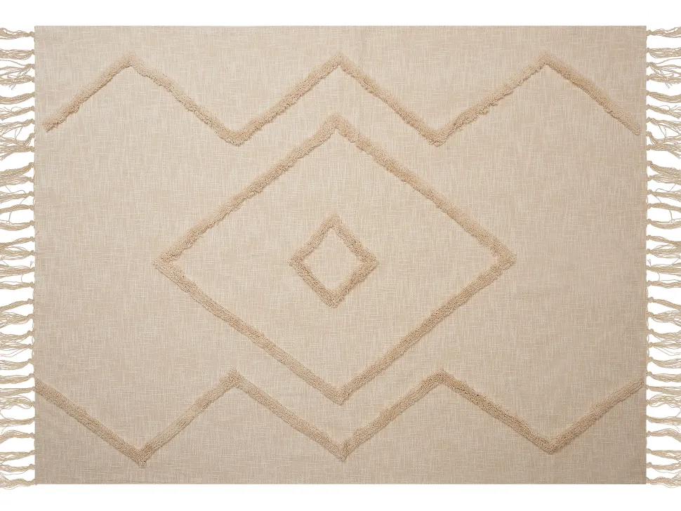 Decke Baumwolle Beige 130 X 180 Cm Geometrisches Muster Jaunpur