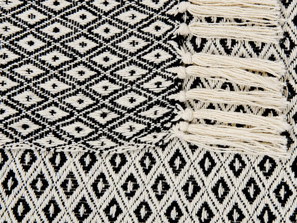 Decke Baumwolle Schwarz / Weis 125 X 150 Cm Geometrisches Muster Chyama