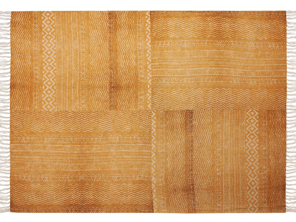 Decke Baumwolle Senfgelb 130 X 180 Cm Geometrisches Muster Firozabad