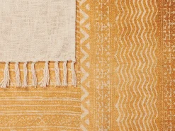 Decke Baumwolle Senfgelb 130 X 180 Cm Geometrisches Muster Firozabad