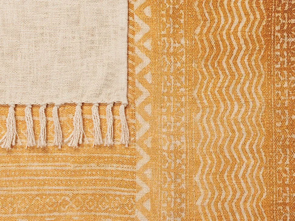 Decke Baumwolle Senfgelb 130 X 180 Cm Geometrisches Muster Firozabad