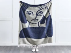 Decke Beige / Marineblau 130 X 170 Cm Frauenmotiv Halede
