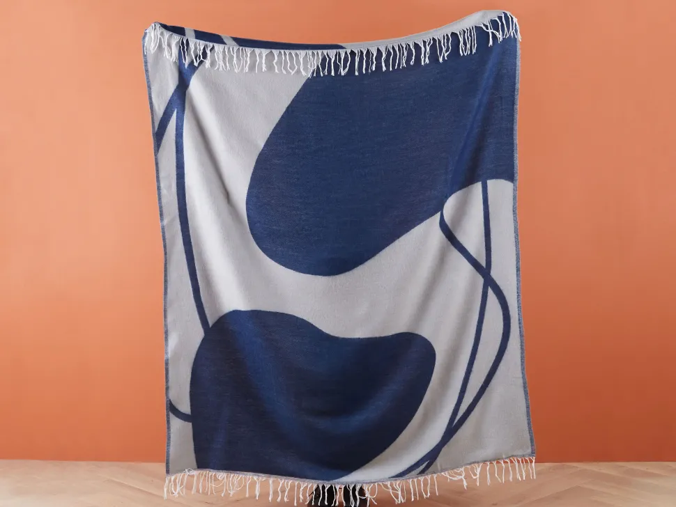 Decke Blau / Cremeweis Abstraktes Motiv 130 X 170 Cm Haprek