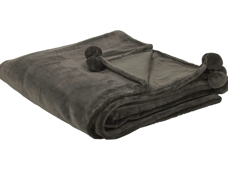 Decke Dunkelgrau Mit Pompons 200 X 220 Cm Terke