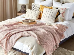 Decke Goldbraun / Weis 125 X 150 Cm Kariertes Muster Deurali
