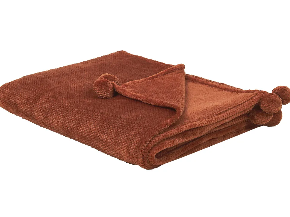 Decke Goldbraun Mit Pompons 200 X 220 Cm Saitler