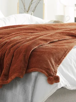 Decke Goldbraun Mit Pompons 200 X 220 Cm Saitler