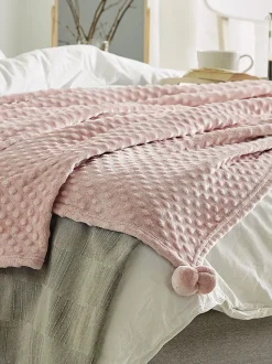 Decke Rosa Mit Pompons 200 X 220 Cm Samur