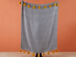 Decke Schwarz / Weis Gestreift 130 X 170 Cm Sunwal