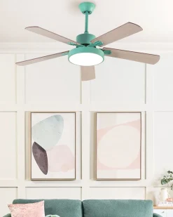 Deckenventilator Mit Licht Mintgrun / Heller Holzfarbton Hobble