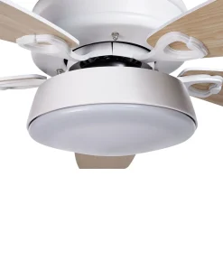 Deckenventilator Mit Licht Weis / Heller Holzfarbton Logan