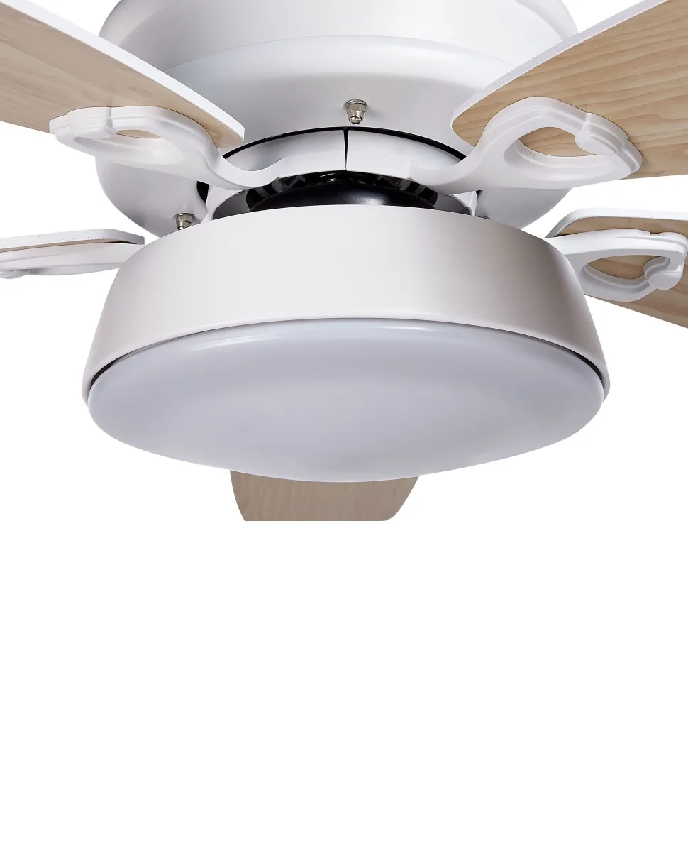 Deckenventilator Mit Licht Weis / Heller Holzfarbton Logan