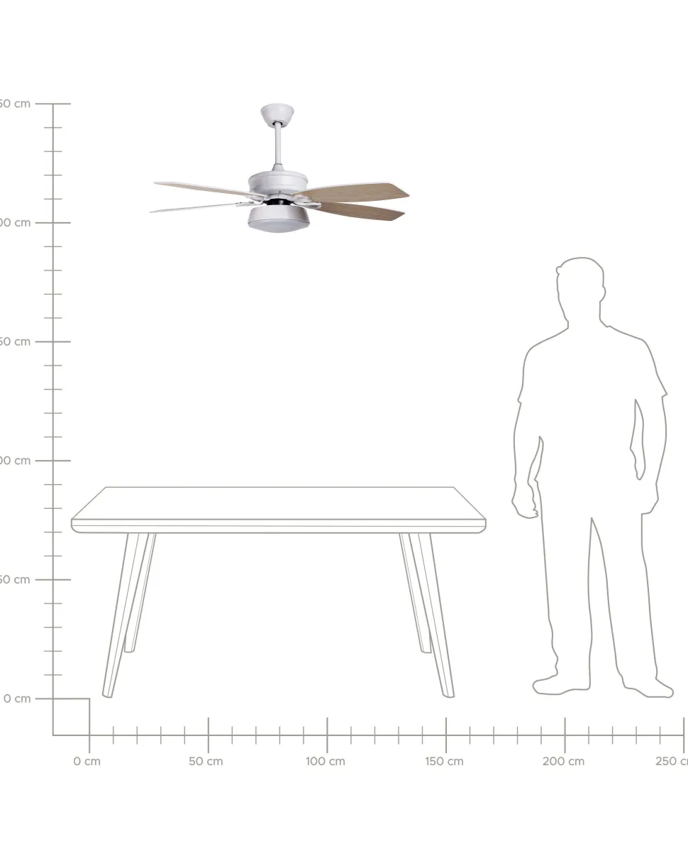 Deckenventilator Mit Licht Weis / Heller Holzfarbton Logan