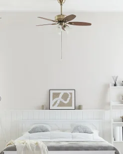 Deckenventilator Mit Licht Dunkler Holzfarbton / Gold Nadela
