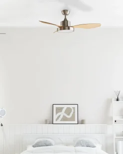 Deckenventilator Mit Licht Silber / Heller Holzfarbton Banderas