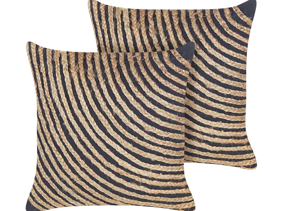 Dekkokissen Strickmuster Baumwolle / Jute Beige / Schwarz 45 X 45 Cm 2Er Set Bergenia