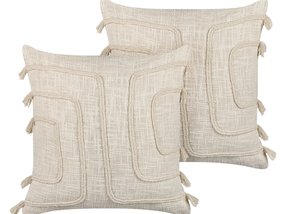 Dekokissen Abstrakt Muster Baumwolle Beige 45 X 45 Cm 2Er Set Pleione
