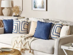 Dekokissen Abstrakt Muster Baumwolle Beige/Dunkelblau 45 X 45 Cm 2Er Set Pleione