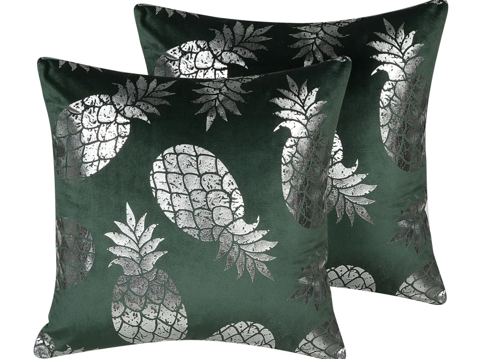 Dekokissen Ananas-Motiv Samtstoff Dunkelgrun 45 X 45 Cm 2Er Set Astilbe