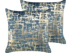 Dekokissen Baumwolle Blau / Gold 45 X 45 Cm 2Er Set Gardenia