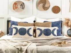 Dekokissen Baumwolle Getuftet Beige / Blau Mit Quasten 35 X 55 Cm Lupinus