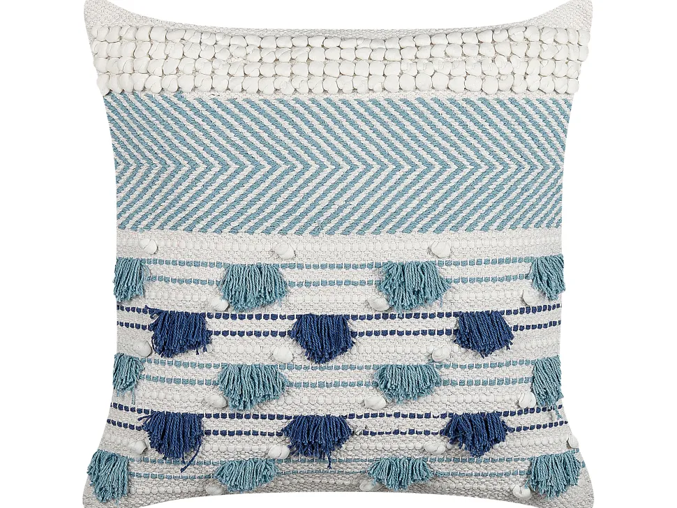 Dekokissen Baumwolle Weis/Blau Mit Quasten 45 X 45 Cm 2Er Set Datura